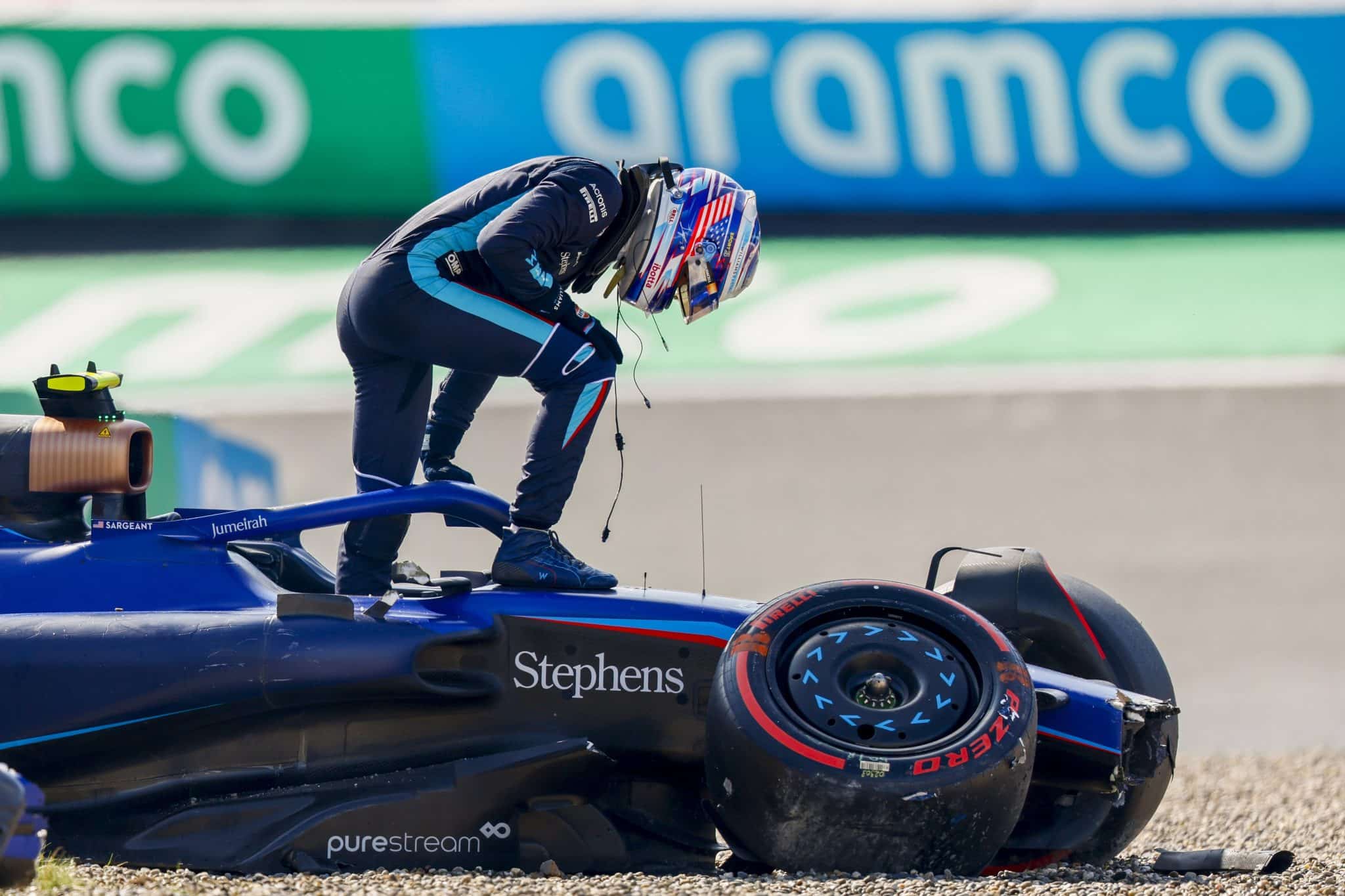 Heavy crashes in Dutch GP qualifying for Sargeant and Leclerc 1 Logan Sargeant exiting his car after the first of two crashes in Dutch GP qualifying