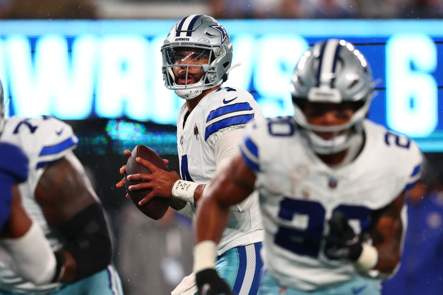 Dallas Cowboys quarterback Dak Prescott looks downfield against the New York Giants