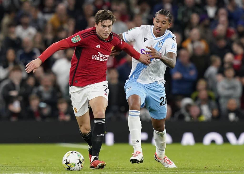 Manchester United vs Crystal Palace TV Coverage and Live Streaming Options 2 Victor Lindelof of Manchester United tussles with Chris Richards